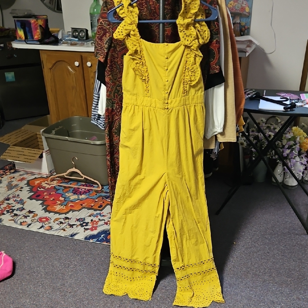 Madewell Yellow Sleeveless Jumpsuit with Cinched Waist
